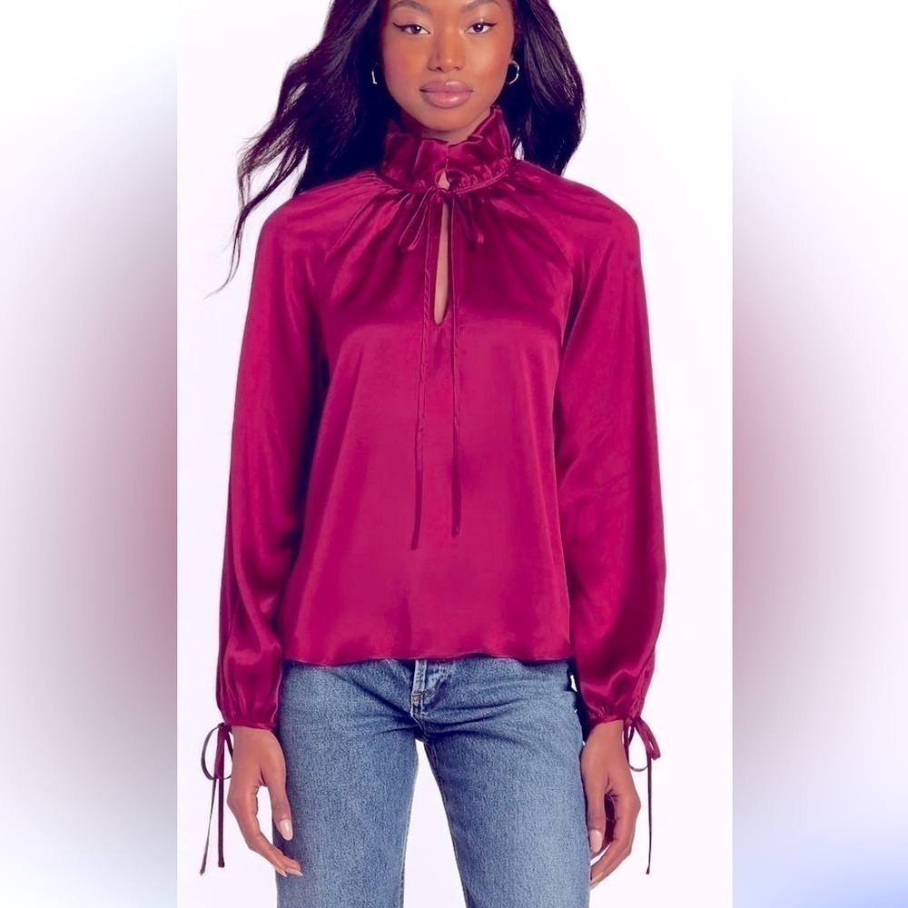 Amanda Uprichard Cranberry Tie Bow Front 100% SILK blouse size XS